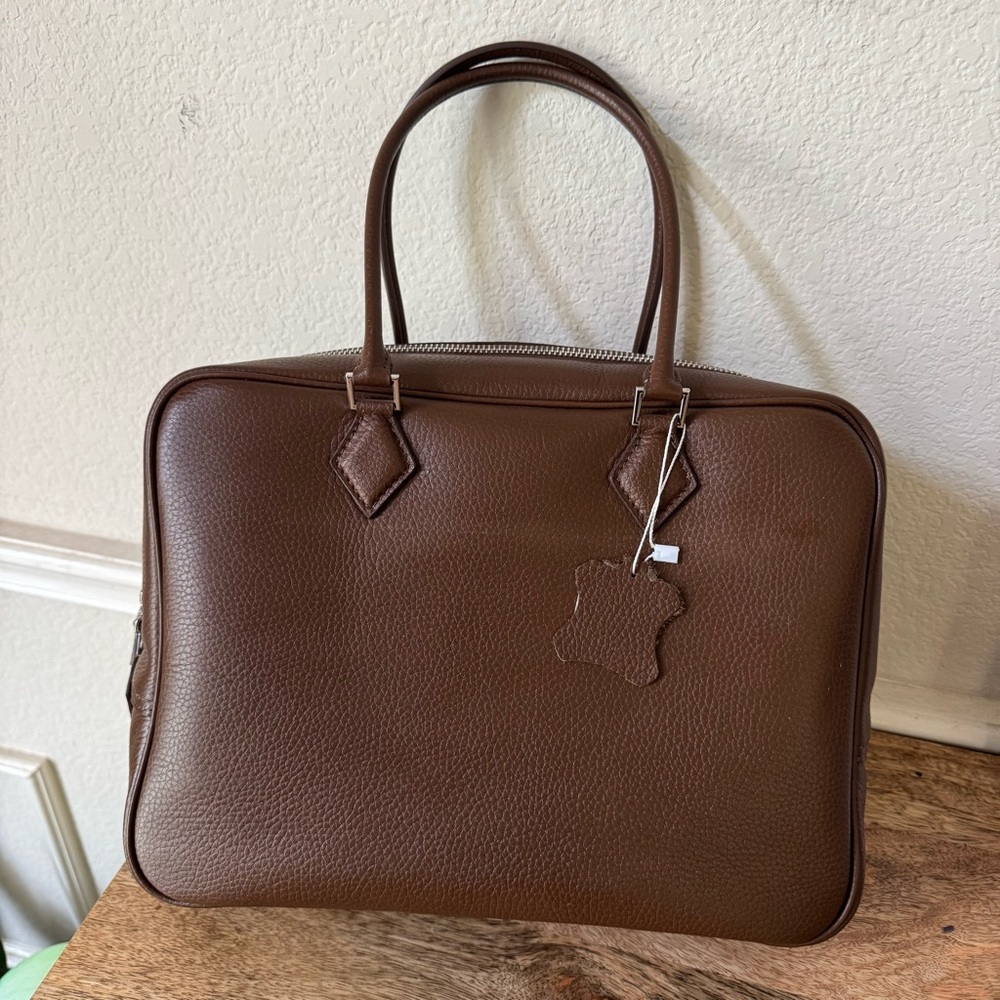 LEATHER INSIDE & OUT | Brown Plume 32 Classic Box Satchel Top Handle Zipper S9